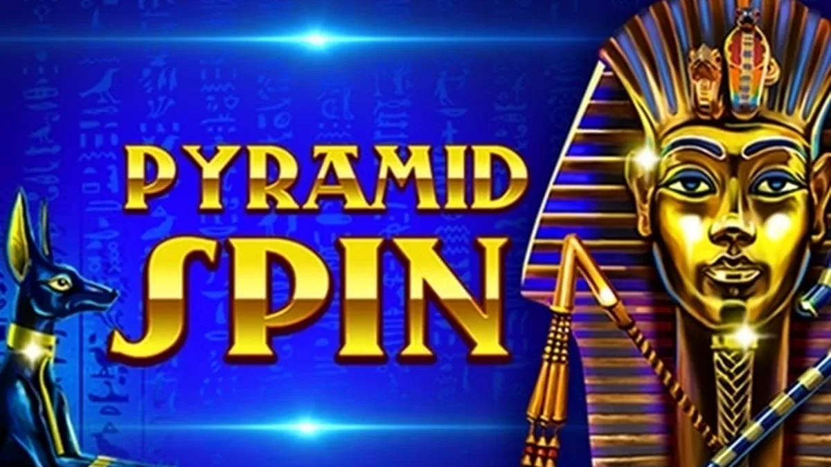 Tampilan visual mesin slot Pyramid Spin dengan nuansa neon